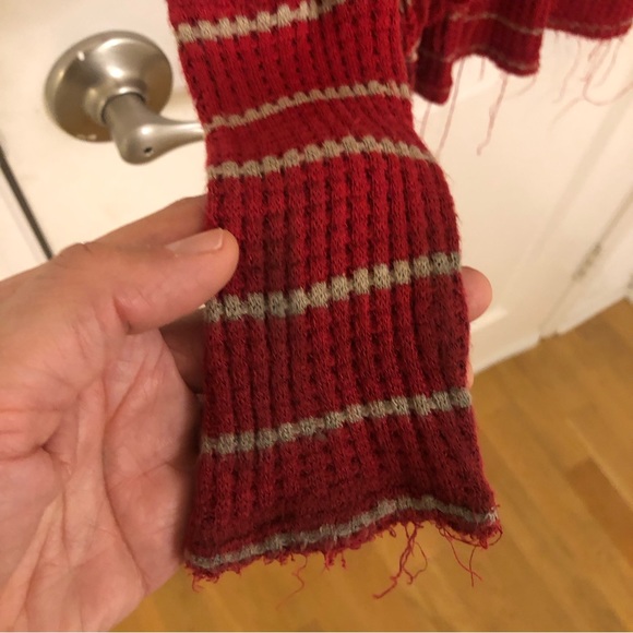 Free People Sunset Park Striped Thermal waffle Red Oversized XS Raw distressed - Picture 12 of 14